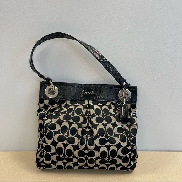Coach Ashley Canvas and Leather Shoulder Bag - Black and Grey - Preowned - Picture 1 of 12